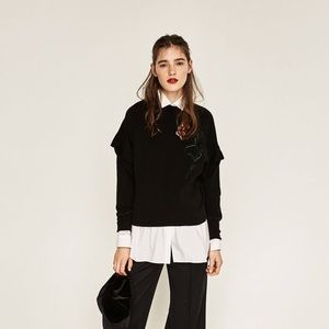 Zara sweater with flower embroidery/ruffle detail